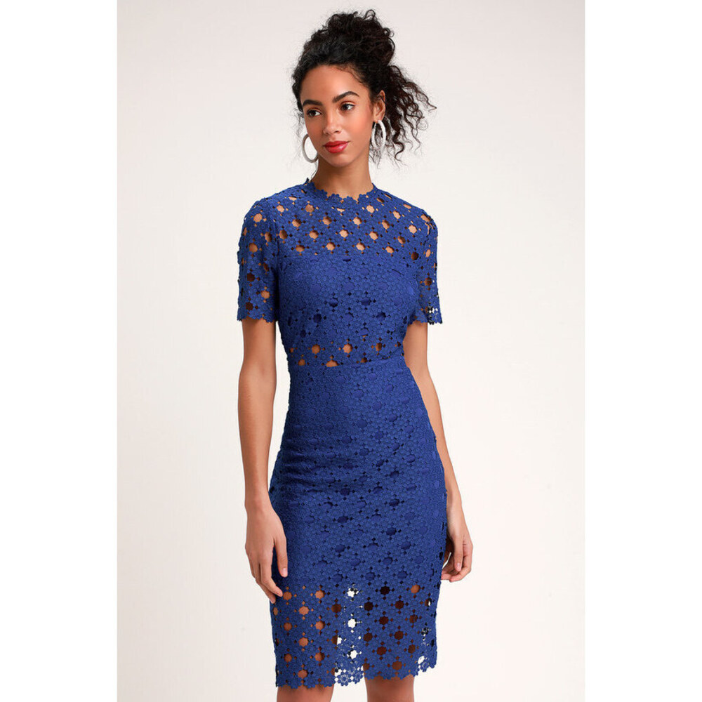 Lulus Heartfelt Royal Blue Lace Bodycon Midi Dress - Size XS